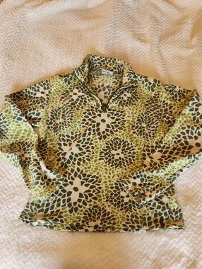 Columbia Floral Green and Cream Fleece Quarter Zip Top Women's M